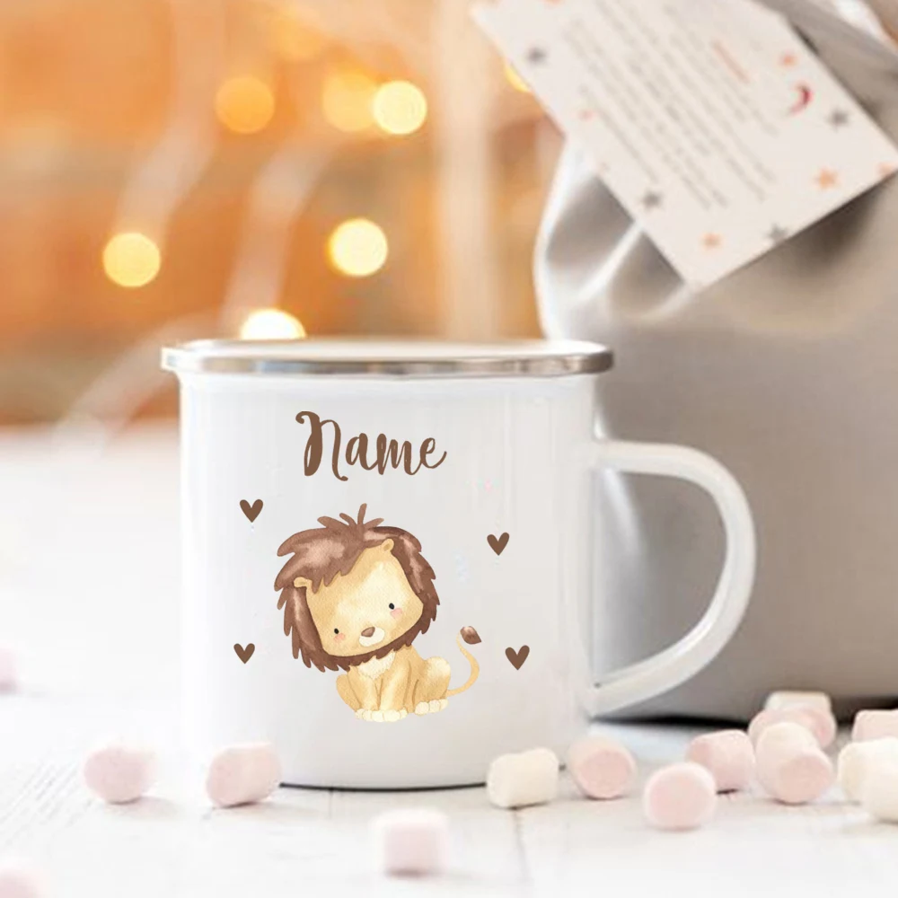 Personalized Child Animal Cartoon Cup Children's Enamel Mug Back To School Gifts Enamel Camping Cups with Name Gift for Children