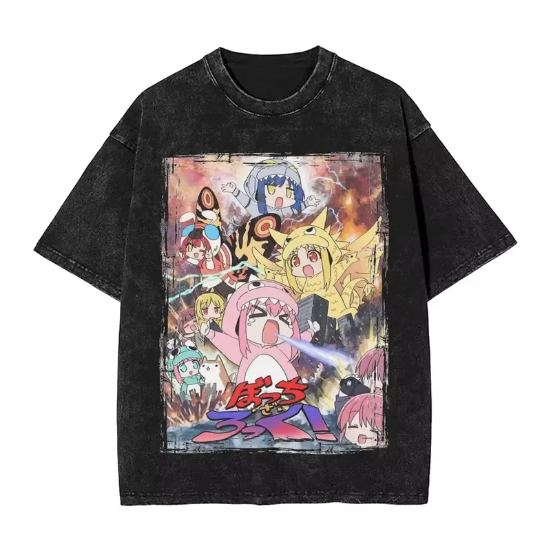 Unisex Cute Harajuku Casual Washed T-Shirt With Gotoh Hitori & Ijichi Nijika Prints From BOCCHI THE ROCK T-shirt