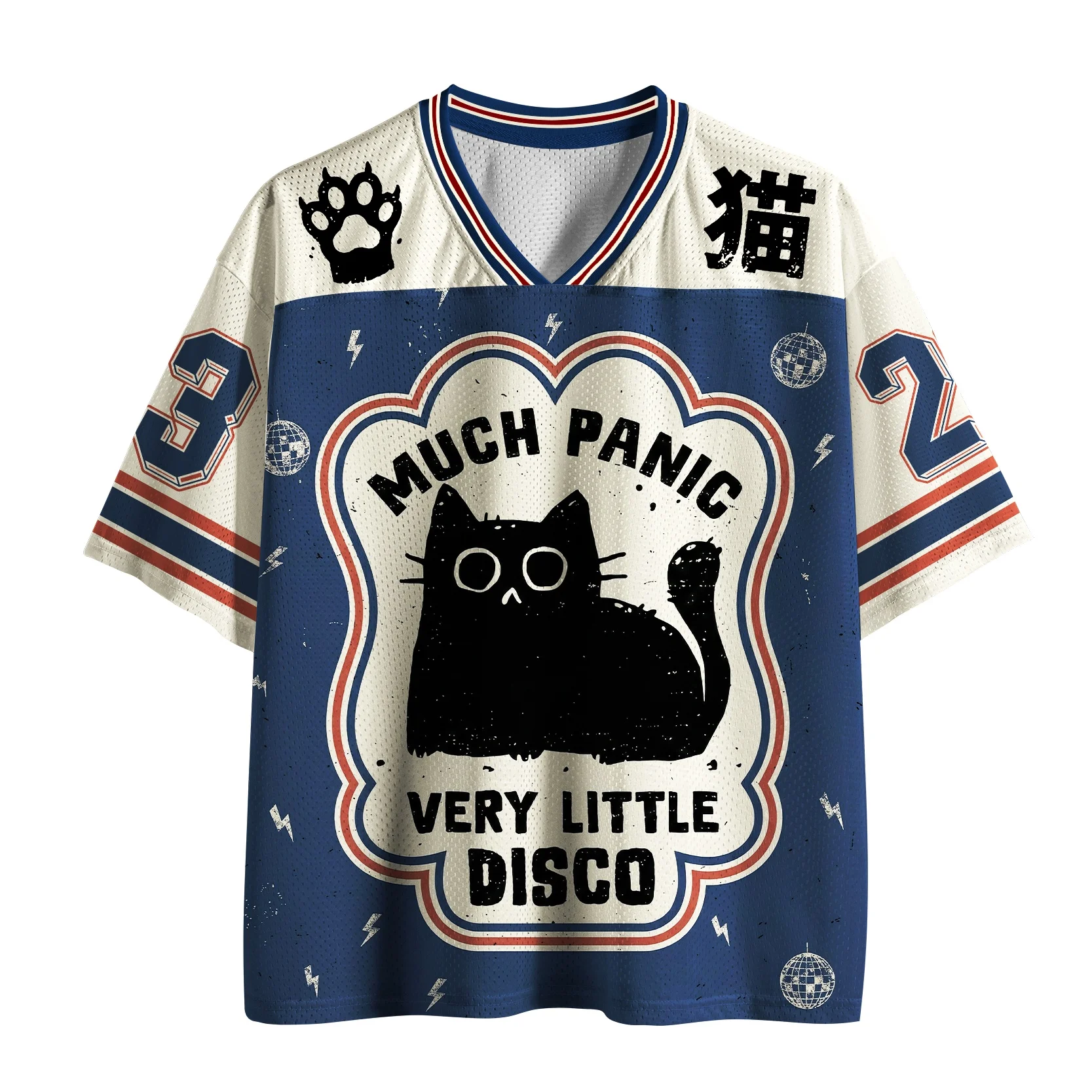 Camiseta Deportiva de Malla con Estampado de Gato Negro 'Much Panic Very Little Disco' Unisex, Transpirable, Oversize, Estilo Urbano, Nueva Colección Verano 2026