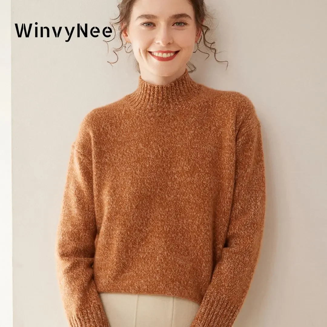 WinvyNee Winter Women's Cashmere Wool Sweaters Crew O Neck Loose Outerwears Thicken Jumpers Tops Warm Pullover Clothing A1054028