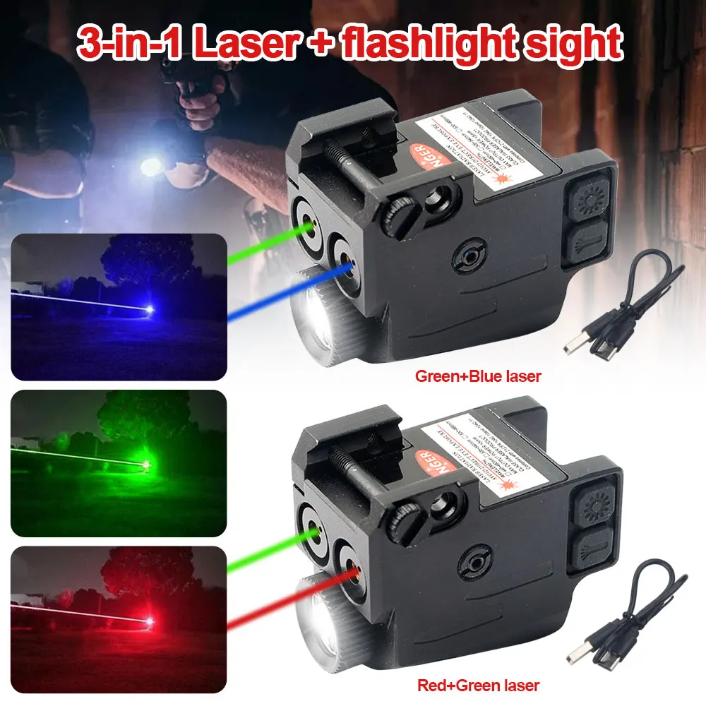 Tactical Blue/RED/Green Beam Laser Dot Sight Combo Gun Light For 21MM Rail Pistol Handgun Rifle Aiming USB Rechargeable Laser