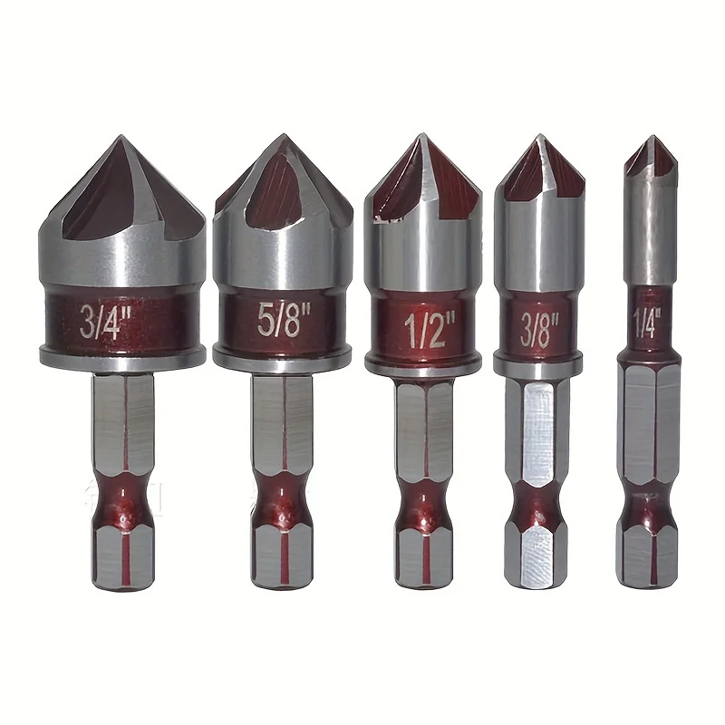 

5Pcs M35 Countersink Drill Bit Set for Metal 82 Degree 5 Flute Cobalt Countersunk Bit 1/4 Inch Hex Shank Drill Bit