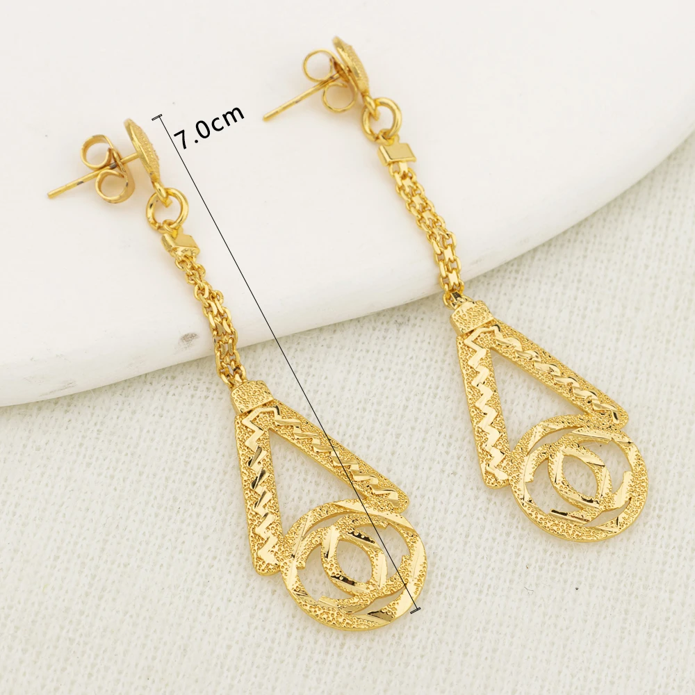 Gold Color Earrings for Women New Arrival 18K Gold Plated Copper Fashion Long Dangle Earrings Charm Wedding Party Jewelry Gift