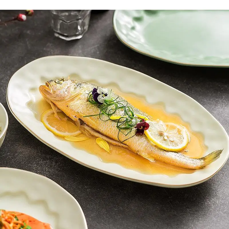 Ceramic Dinner Plate Speciality Pasta Steak Sushi Simple Restaurant Oval Solid Color Tableware Cooking Dishes Dessert Dish