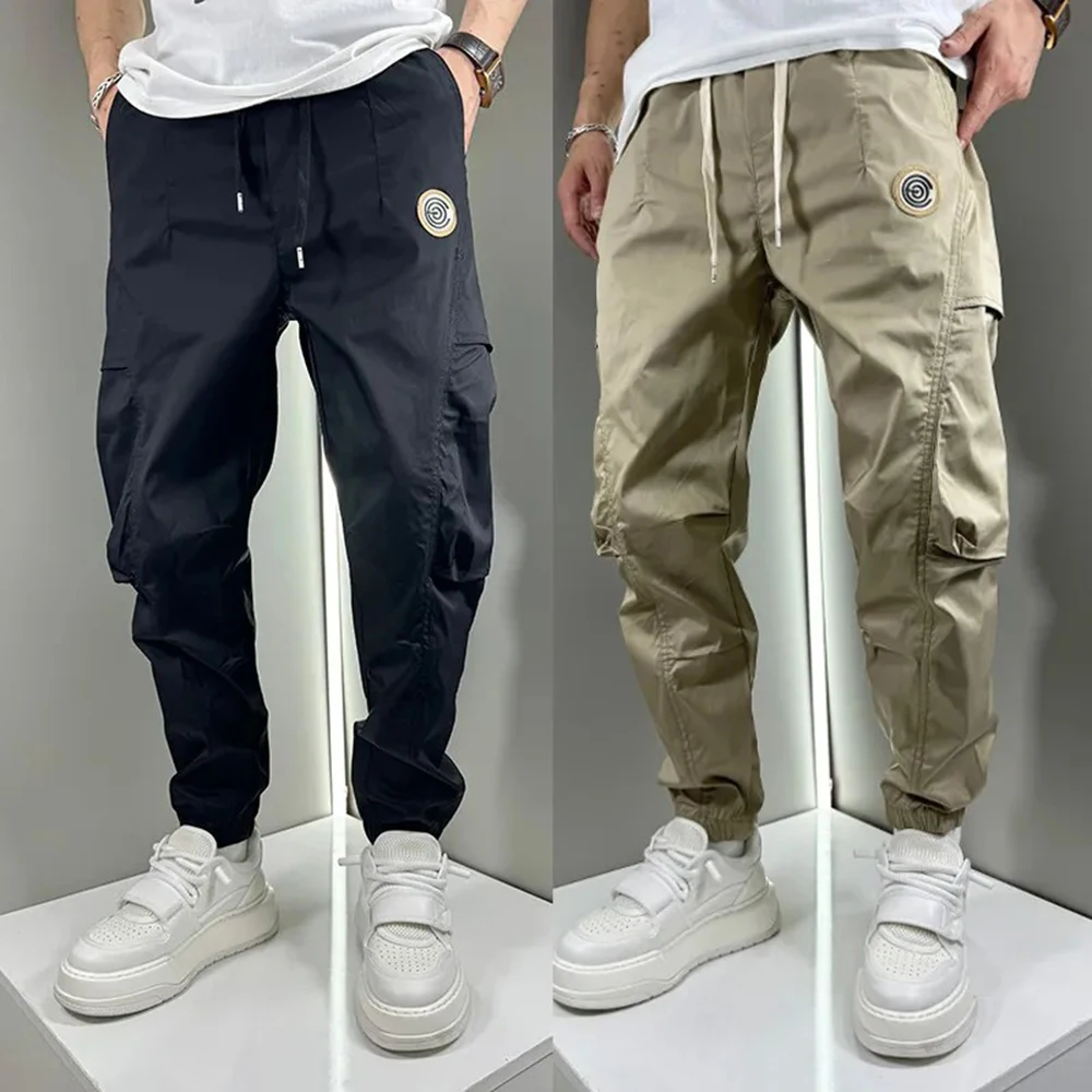 Mens Cargo Pants Large Pockets Badges Quick Drying Sun Protection Pants Autumn Casual Personalized Japanese Style Harem Pants