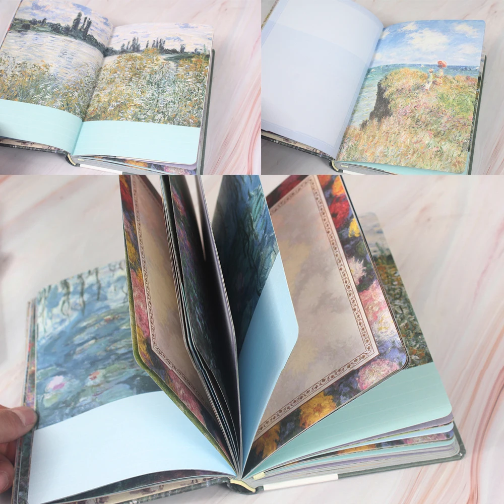 مونيه النفط اللوحة حديقة غلاف دفتر A5 كتيب/مذكرات 128 ورقة 256 صفحة سعة كبيرة الرجعية الأدبية المفكرة دراسة #6