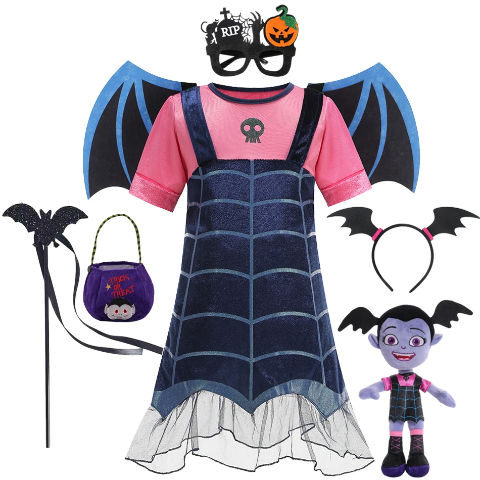 

Girls Vampire Dress With Wings Children Vampirna Role Playing Costume Toddler Halloween Cosplay Disguise Cute Kids Clothes