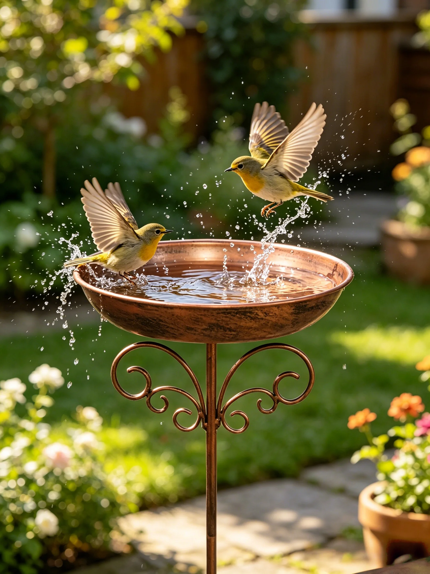 A Vintage Copper-Colored Iron Bird Bath and Feeder, Dual-Purpose, Rust-Proof for Outdoor Use, with 5 Stable Legs, Garden and Yard Decoration, Bird Drinking and Bathing Station, Easy to Clean, Classic Garden Decoration, Outdoor Decoration, Durable Handmade Product, Holiday Decoration/Outdoor Bird Feeder/Basic Feeding Equipment/Outdoor Scene Decoration