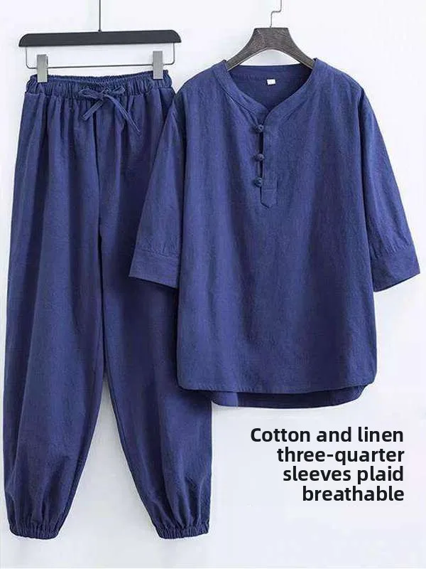 

Cotton Linen Zen Sle Buddhist Clothes Set for Men And Women Suitable for Prayer And Meditation Long Sve Long Pants