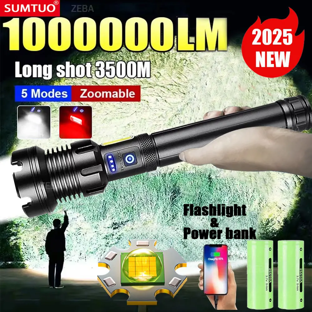 

Most Powerful Torch XHP390 Flashlight 10000mah Large Capacity Rechargeable Lamp Outdoor Waterproof Tactical Lantern Self Defense