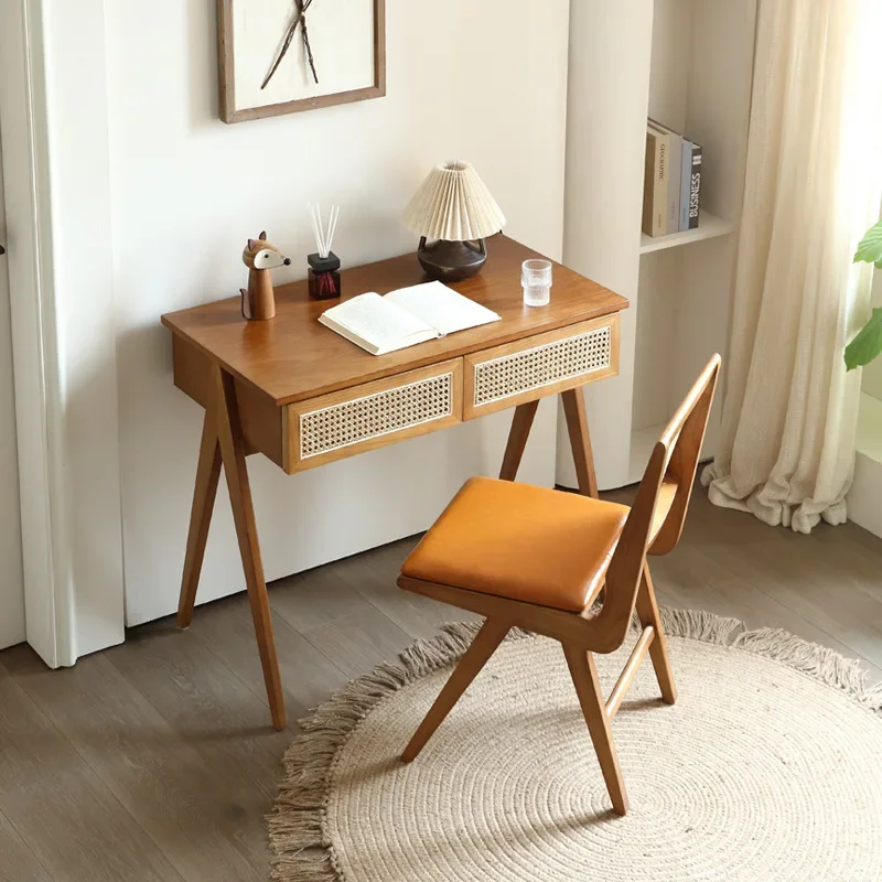 Solid wood desk home bedroom vanity table small apartment Nordic creative rattan dresser