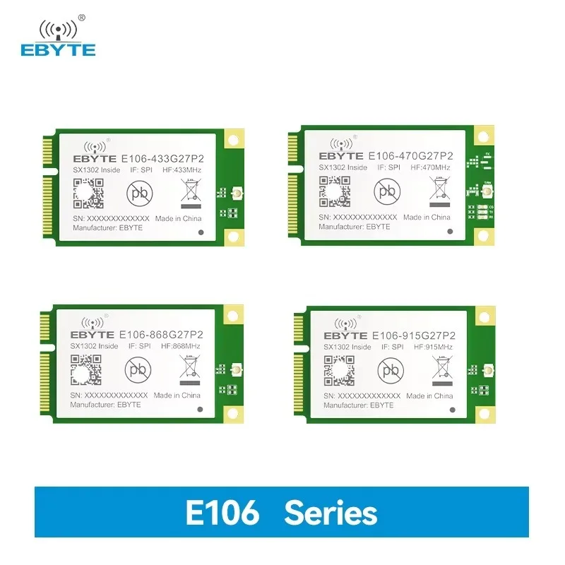 ODM E106 Series LoRaWAN Gateway Module SX1302 433/470/868/915MHz 27dBm RF Modules Half-duplex Built-in PA LNA Higher-speed