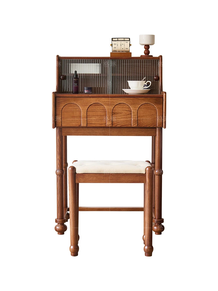 

Medieval solid wood dresser ash wood master bedroom small apartment makeup table with drawers American retro makeup table