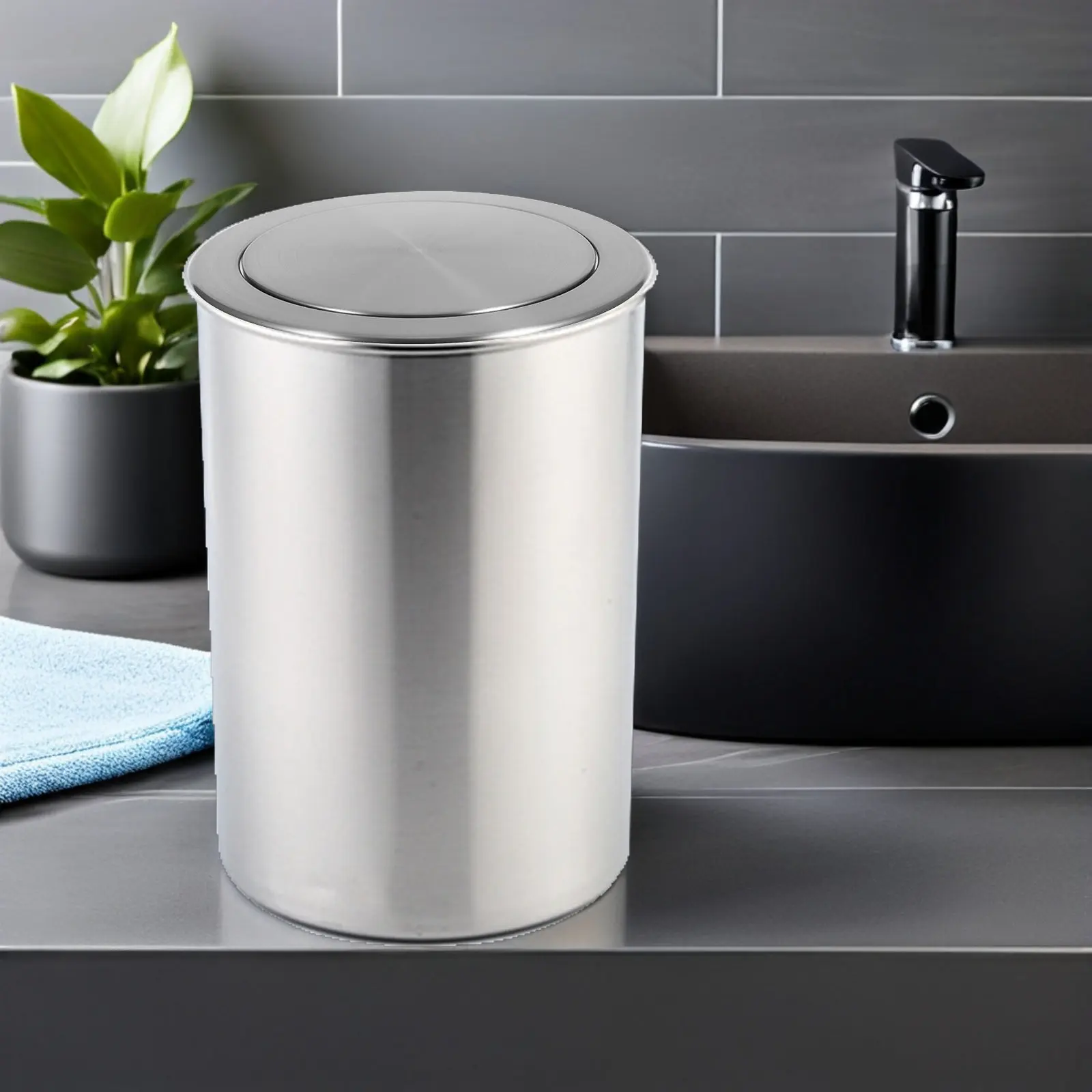 Countertop Built-in Bin Lid Stainless Steel Embedded Trash Chute Cover Swing Flap for Kitchen Bathroom Odor Isolation