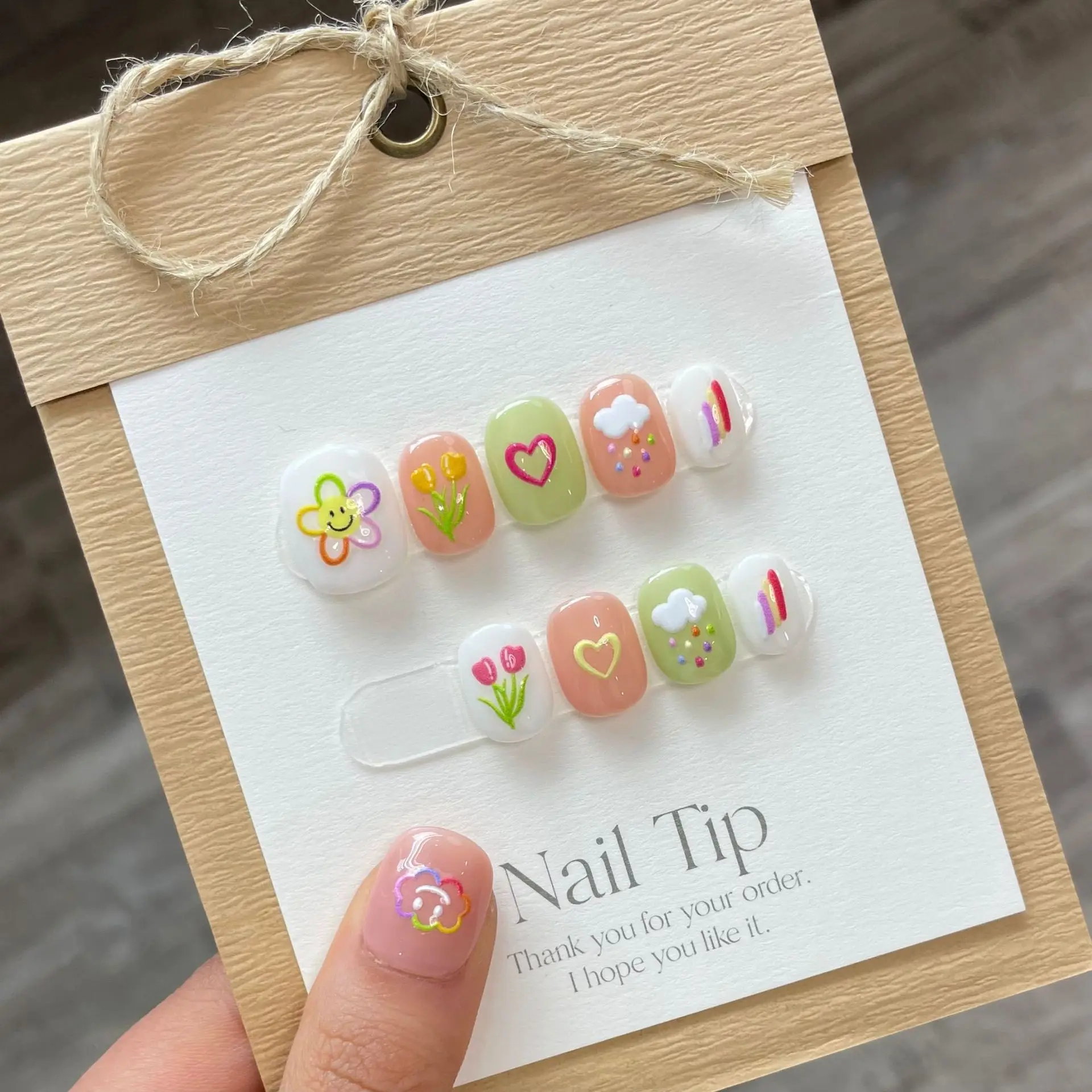 

Short Kawaii Cartoon Handmade Press on Nails Full Cover Artificial Japanese Nail Art For Girl Acrylic High Quality Fake Nails