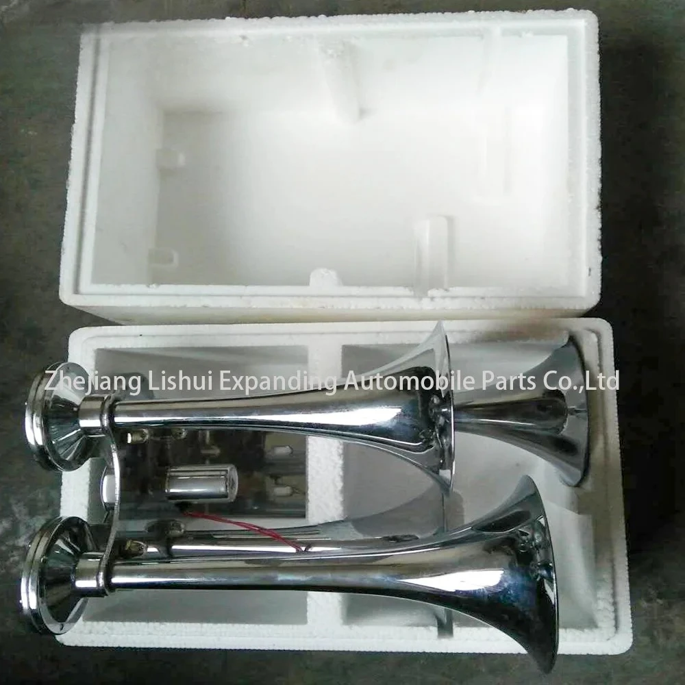 트럭 에어혼 4 트럼펫 강력한 기차 트럭 에어혼 자동차 트럭 보트 기차 버스 에어혼 메탈 크롬