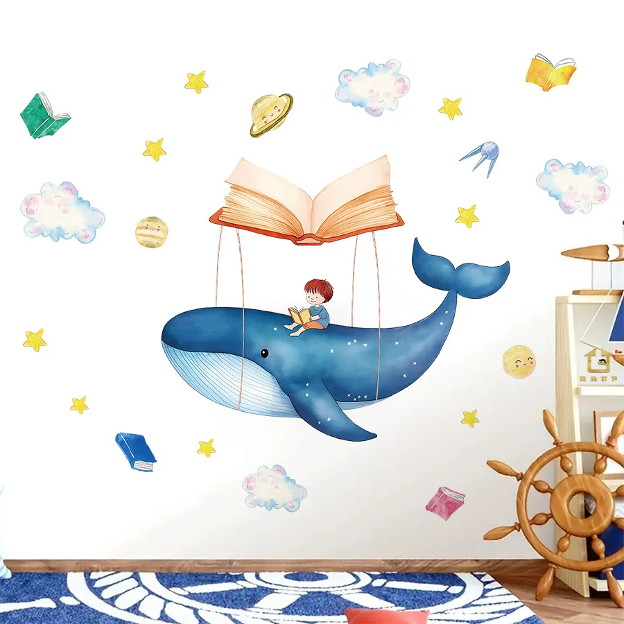 Whales and Boys Wall Stickers Children's Room Living Room Decoration Wall Stickers Self Adhesive Wholesale Wall Stickers