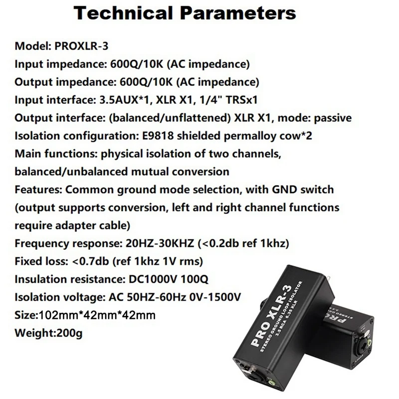 PRO XLR-3 Professional Stereo Ground Loop Isolator 3.5 RCA 6.35 XLR Audio Noise Filter Noise Suppressor Isolator For PC