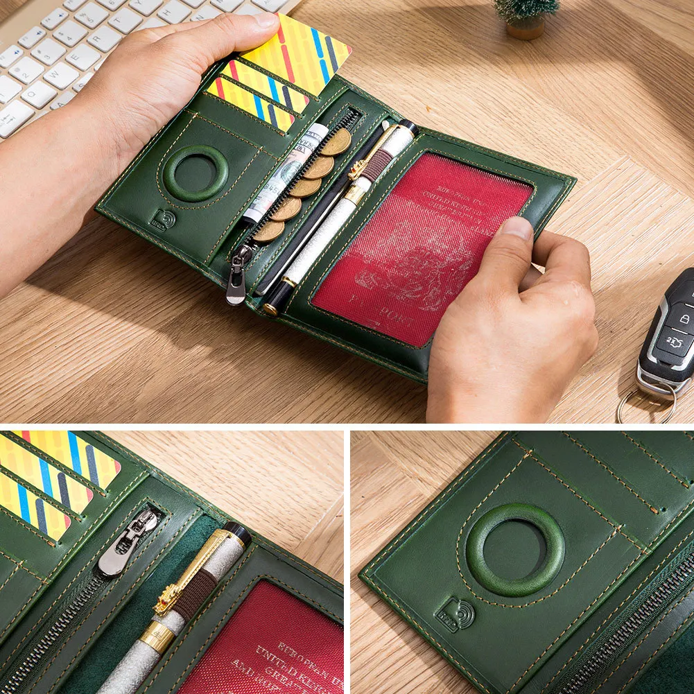 

Сумка для удостоверения личности RFID из воловьей кожи в стиле ретро со встроенной полосой Airtag, дорожный кошелек для паспорта из натуральной кожи с защитой от потери