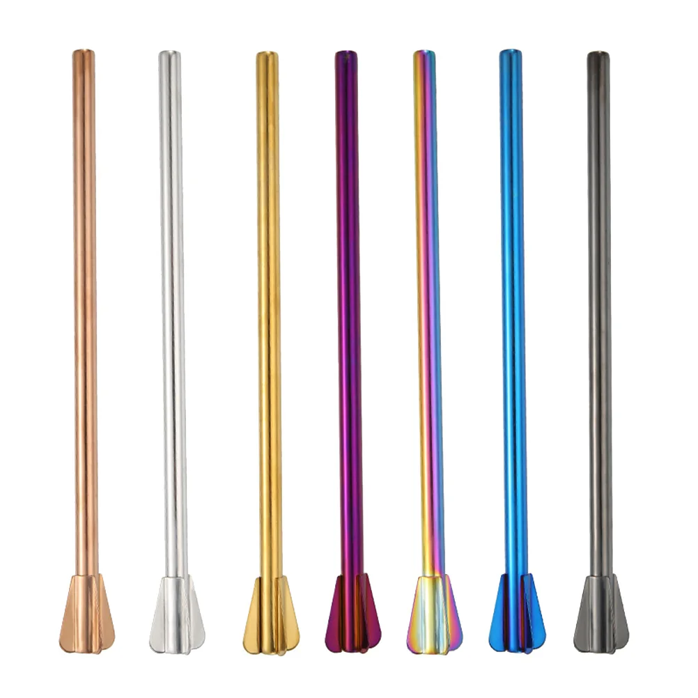 

7pcs Stainless Steel Stirrer Reusable Colored Straw Spoon Washable Corrosion Resistant for Family Party Picnic for Milkshake