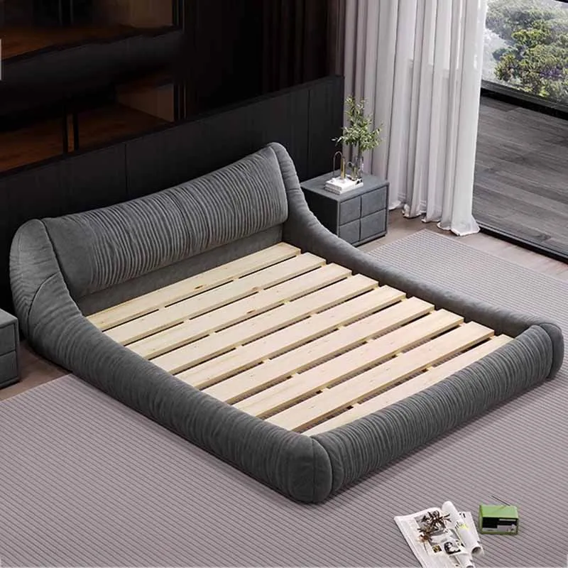 Headboard Double Bed European Designer Floor Full Size Double Bed Queen Modern Wood Sleeping Cama Matrimonio Bedroom Furniture