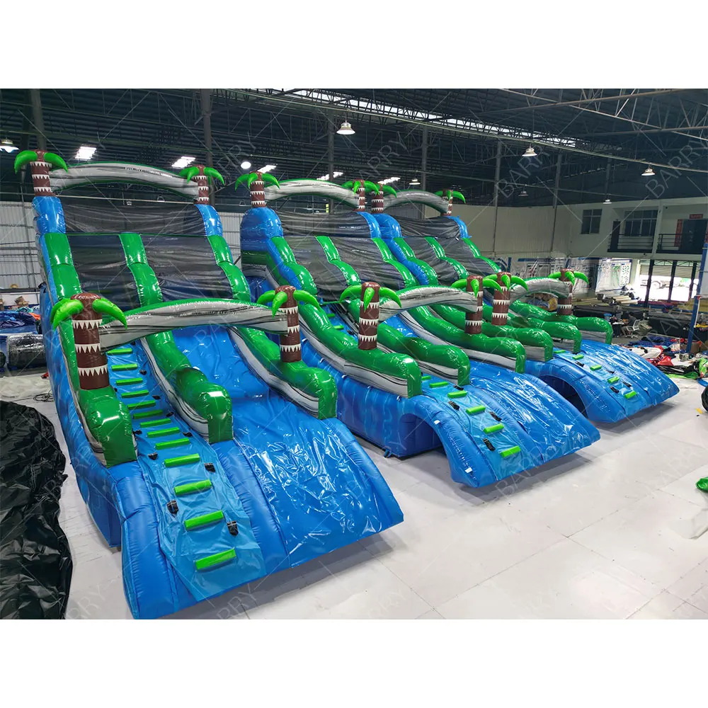 Blue Water Slide Commercial Adult Palm Tree Inflatable Water Park Slide Pool Inflatable Slide