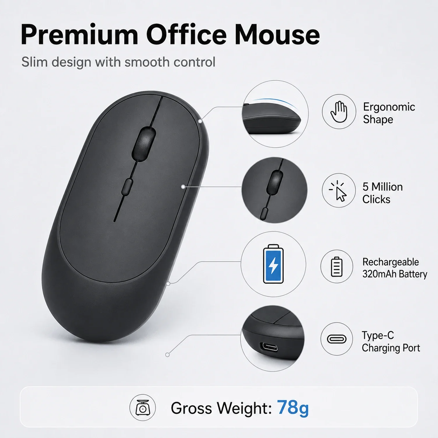 Rechargeable Wireless Mouse Bluetooth 2.4G Dual Mode Silent Click 1600 DPI USB Mouse For Laptop Tablet iPad PC Portable Mouse