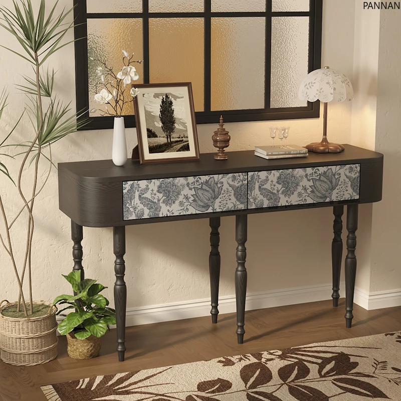 

Door against the wall Solid wood porch Table and table Entry French locker Simple modern decorative locker