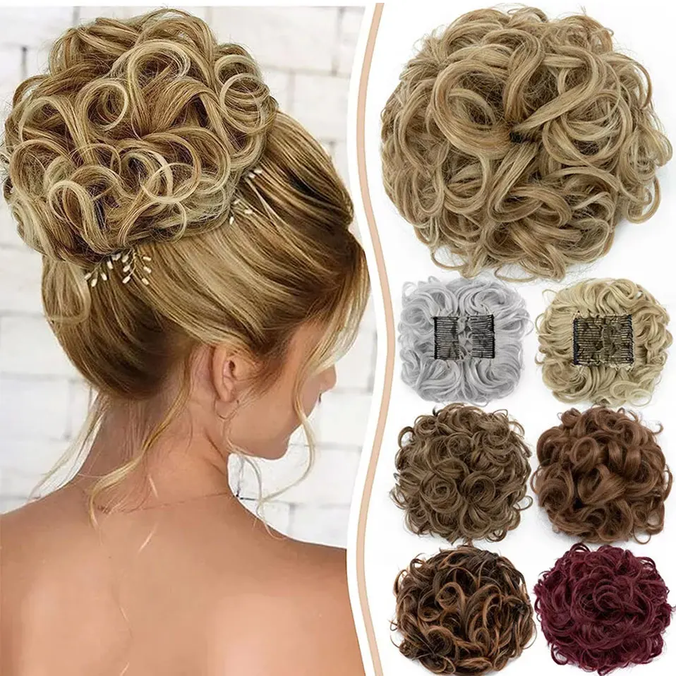 BENEHAIR Chignon Hairpiece Curly Buns Hair Extensions Scrunchie Updo Synthetic Combs in Ponytail Messy Bun Hair Piece for Women