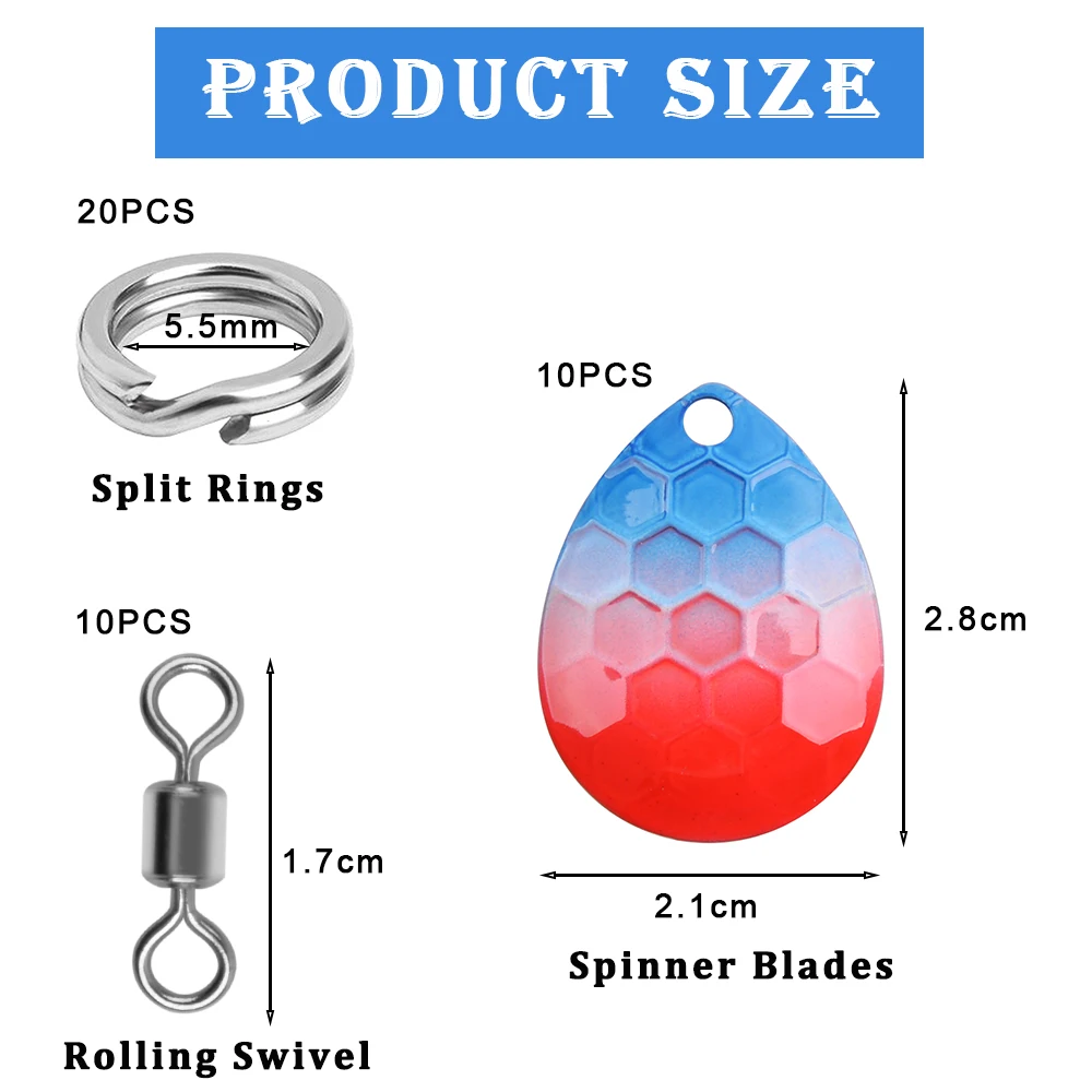 40Pcs Colorado Spinner Blades Fishing Lures Making Kit with Split Rings Rolling Swivels for Trout Salmon Bass Walleye Rig image 2