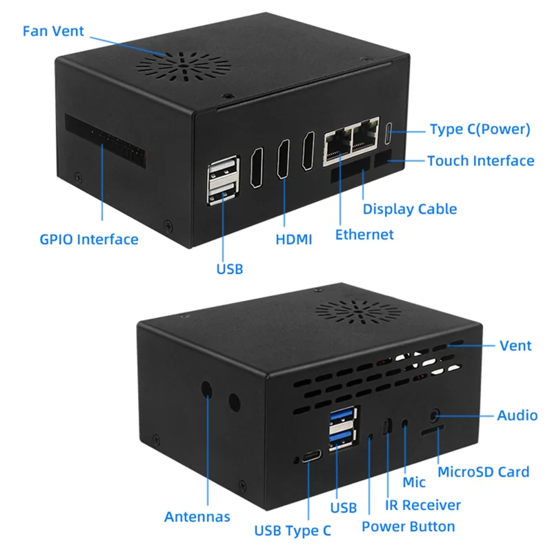 AC56-Metal Case Case For Orange Pi 5 Plus With Cooling Fan Heat Sink 2 Antenna Wifi6 BT For OPI 5 Plus 4 / 8 /16 GB