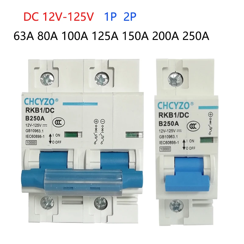 Disjuntor DC 1P 2P 12V 24V 36V 48V 60V 72V 96V 120V Células Solares RV Interruptor Vazio Da Bateria 100A 125A 150A 200A 250A