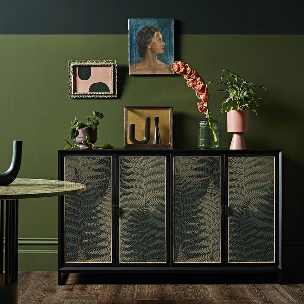 Classic Dark Green Bracken Leaf PVC Wallpaper Retro Waterproof Furniture Contact Paper for Cabinet Peel And Stick Home Decor