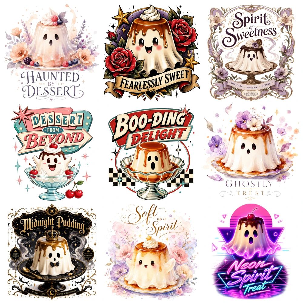 9 Pcs Ghost Pudding, Dessert hanté, Douceur d'âme sans peur, Douceur délicieuse, Plaisir au-delà du frisson, Friandise fantomatique
