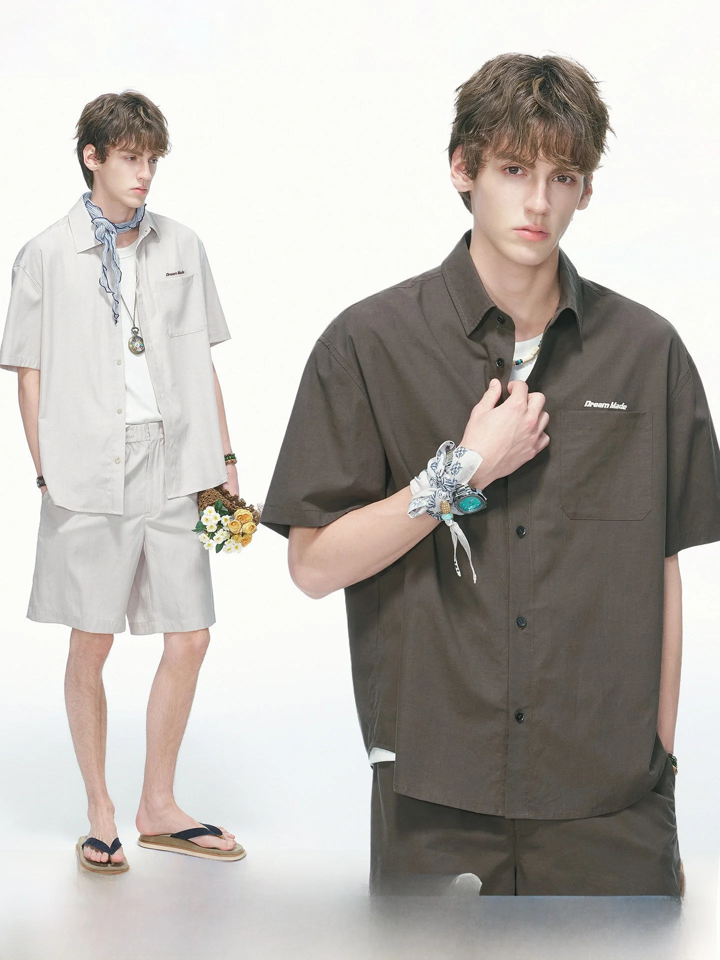 Dream Made Men's Summer Shirt And Shorts Set  Linen Short Sleeve Printed Casual Wear Comfortable Breathable Commute Style