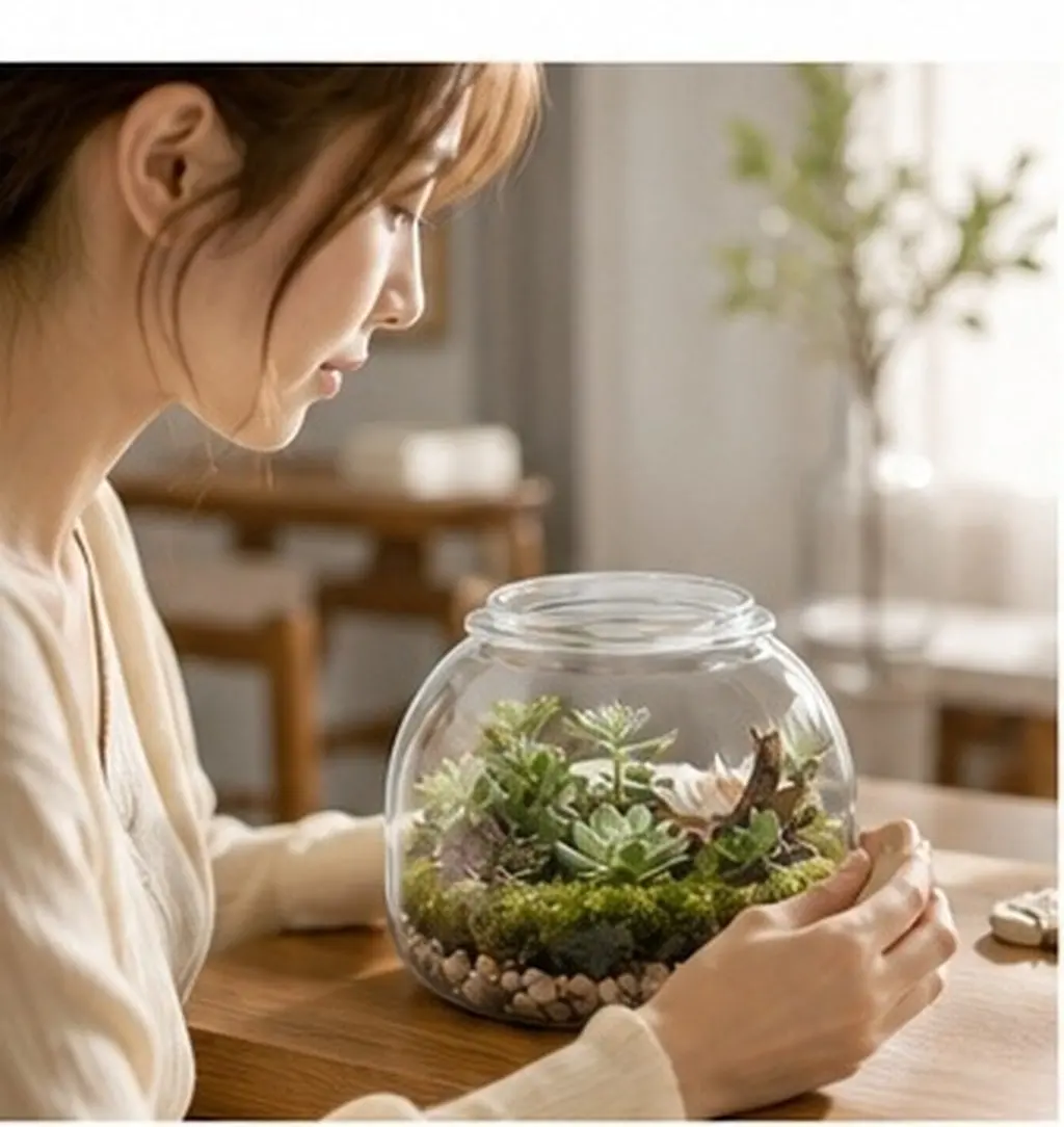 Glass Terrarium Jar For Indoor Hydroponic Planter Autumn Home Decor Lid Transparent Landscape Ecological