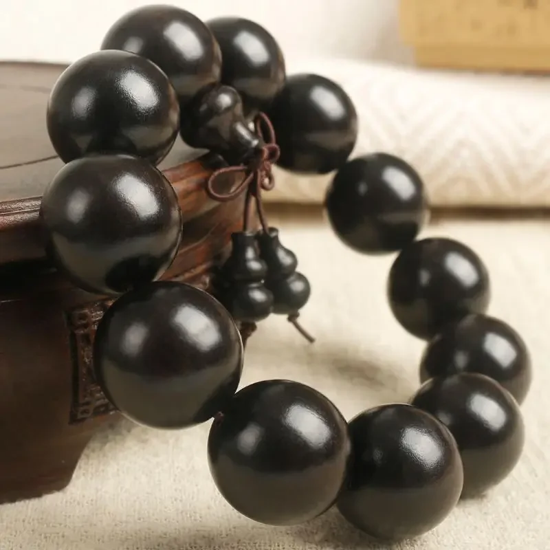 أصيلة الأبنوس الطبيعي بوذا الخرز سوار الرجال 2.0 المواد القديمة المغمورة خشب الأبنوس خشب الصندل حبات المسبحة المرأة HandString #6