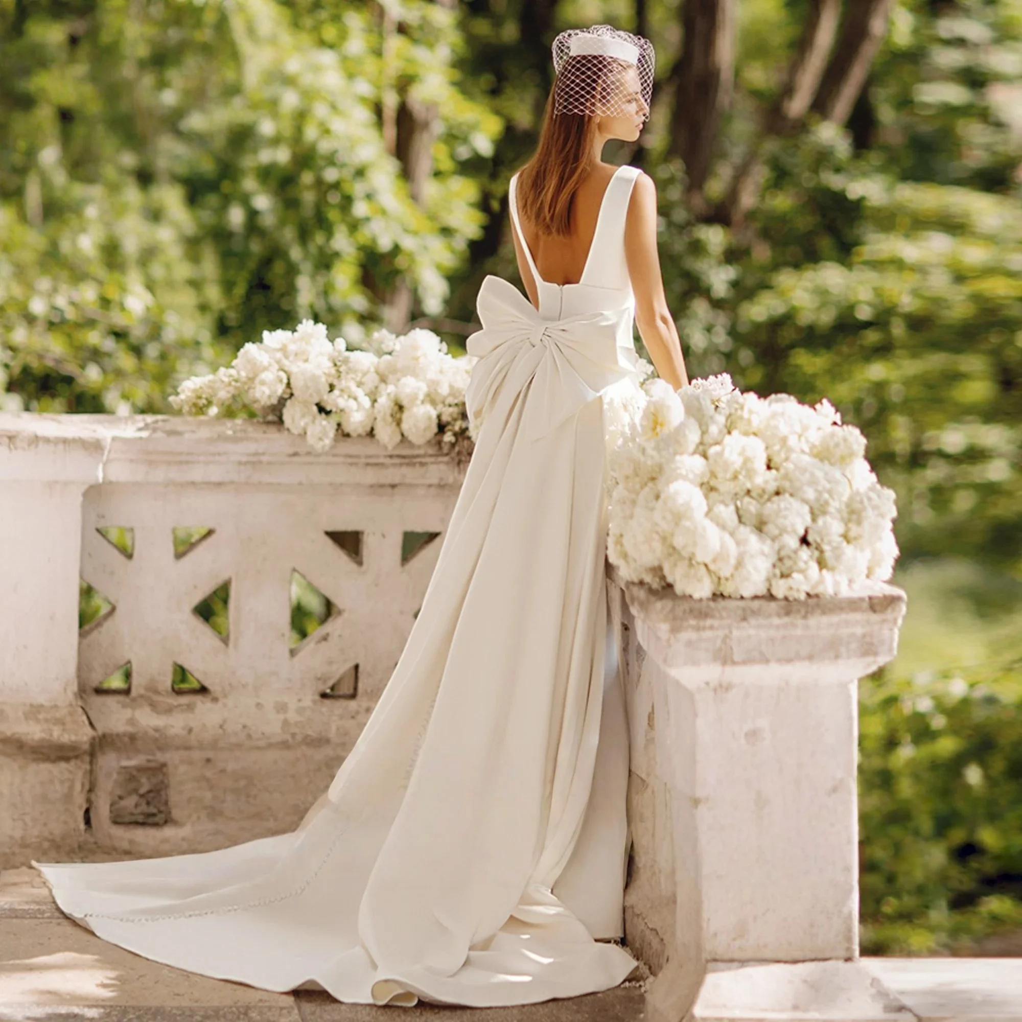 Rückenfreie Brautkleider Meerjungfrau Square Neck Bow Beach Boho Brautkleid Saudi Arabisch Dubai Islamisch Vestido De Noiva Maßgeschneidert