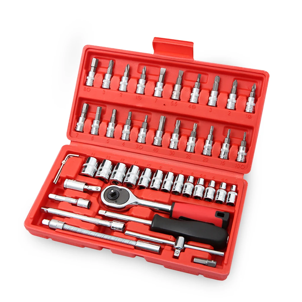 

46 Pieces Socket Wrench Ratchets Mechanics Tool Set Auto Screwdriver Extension Adapter Car Universal Repairing Kits