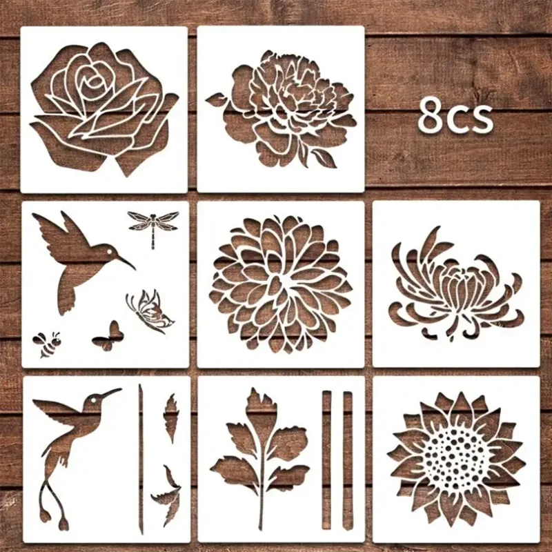 

25*25cm Rose Flower Bird Stencils PET Hollow Leak Printing Board DIY Layering Furniture Wall Painting Template Decorat Reusable