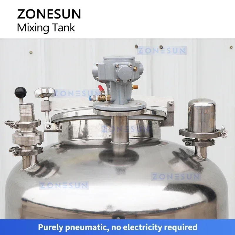 ZONESUN ZS-PMT100L 100L Pneumatic Stainless Steel Mixing Tank Explosion-Proof Liquid Industrial Mixer Vessel Twin Turbines