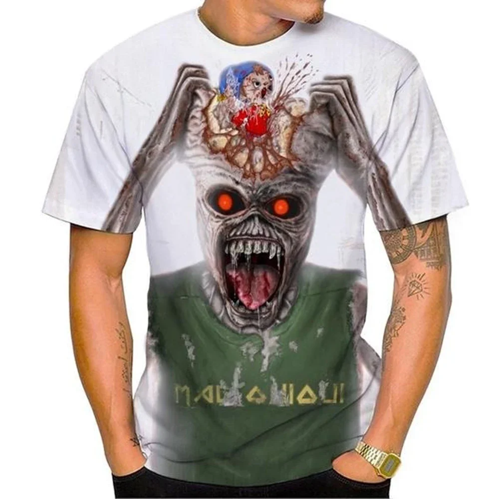 Camiseta personalizada de moda nostálgica con estampado 3D de Heavy Metal Music Devil Cool Fashion de verano