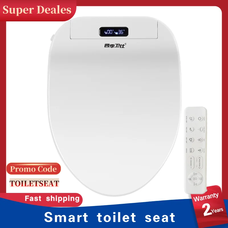 

Smart Toilet Seat Bidet Cover - Heated, Warm Water Wash, Dry - Wireless Remote, Seat Sensing, LED Display for Modern Bathroom