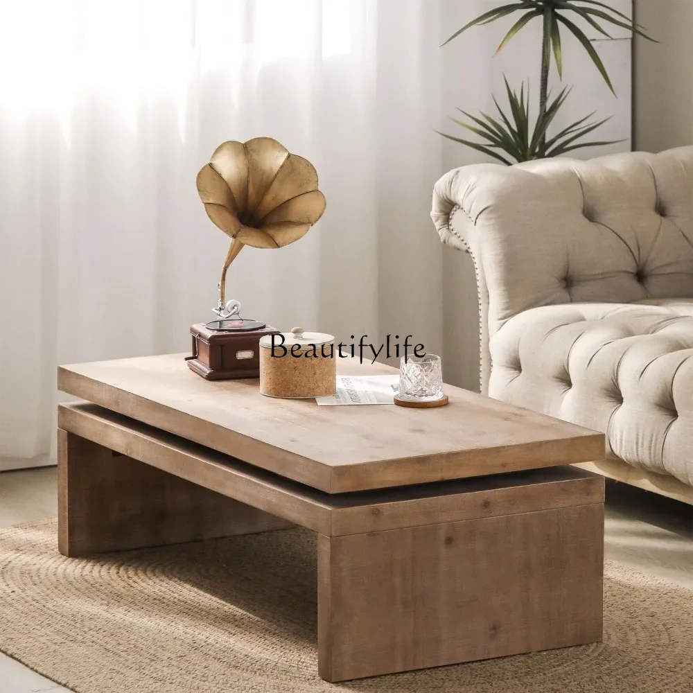 

yj19 Rectangle Coffee Table for Living Room, Mid Century Modern Coffee Table, Solid Wood Center Table Accent