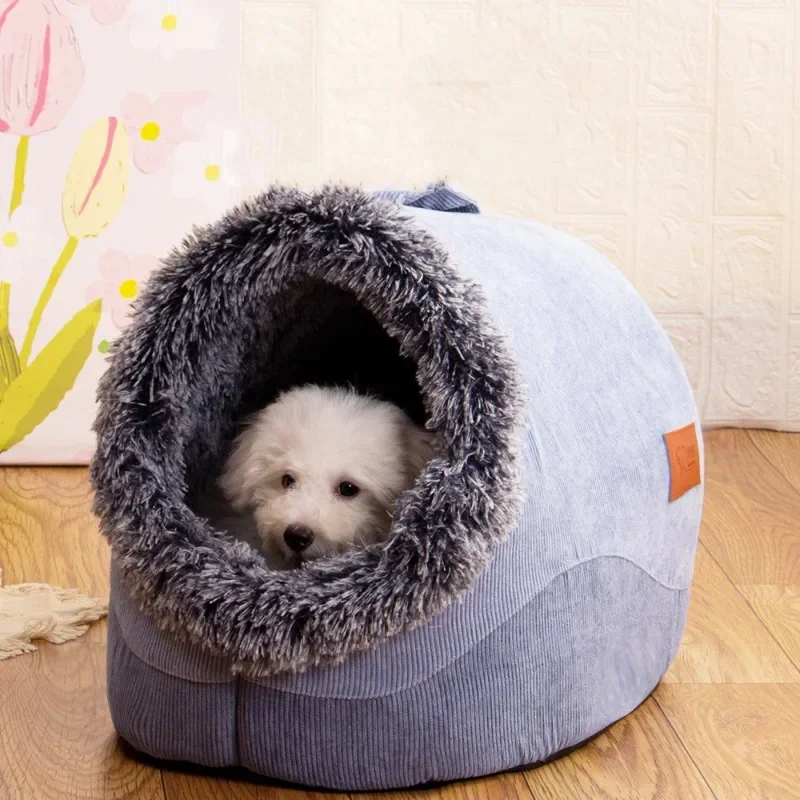 Winter Plush Cat Bed Large Size Dog Kennel Warm Cat House Villa Comfort Kitten Nest Closed Cats Home Puppy Sleep Mat для котов