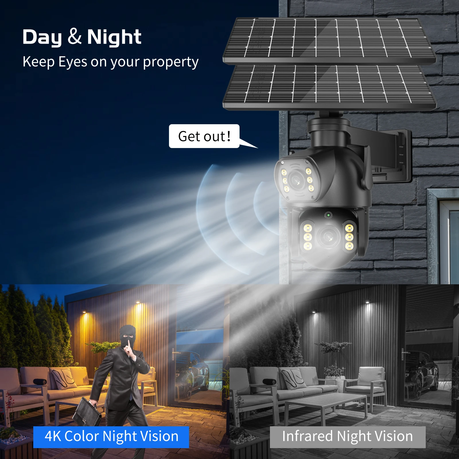 8MP/4K 4G SIM Card Solar Outdoor Camera HD 5X Pan Tilt Panoramic IP Camera PIR Human Body Sensing Security Solar Camera