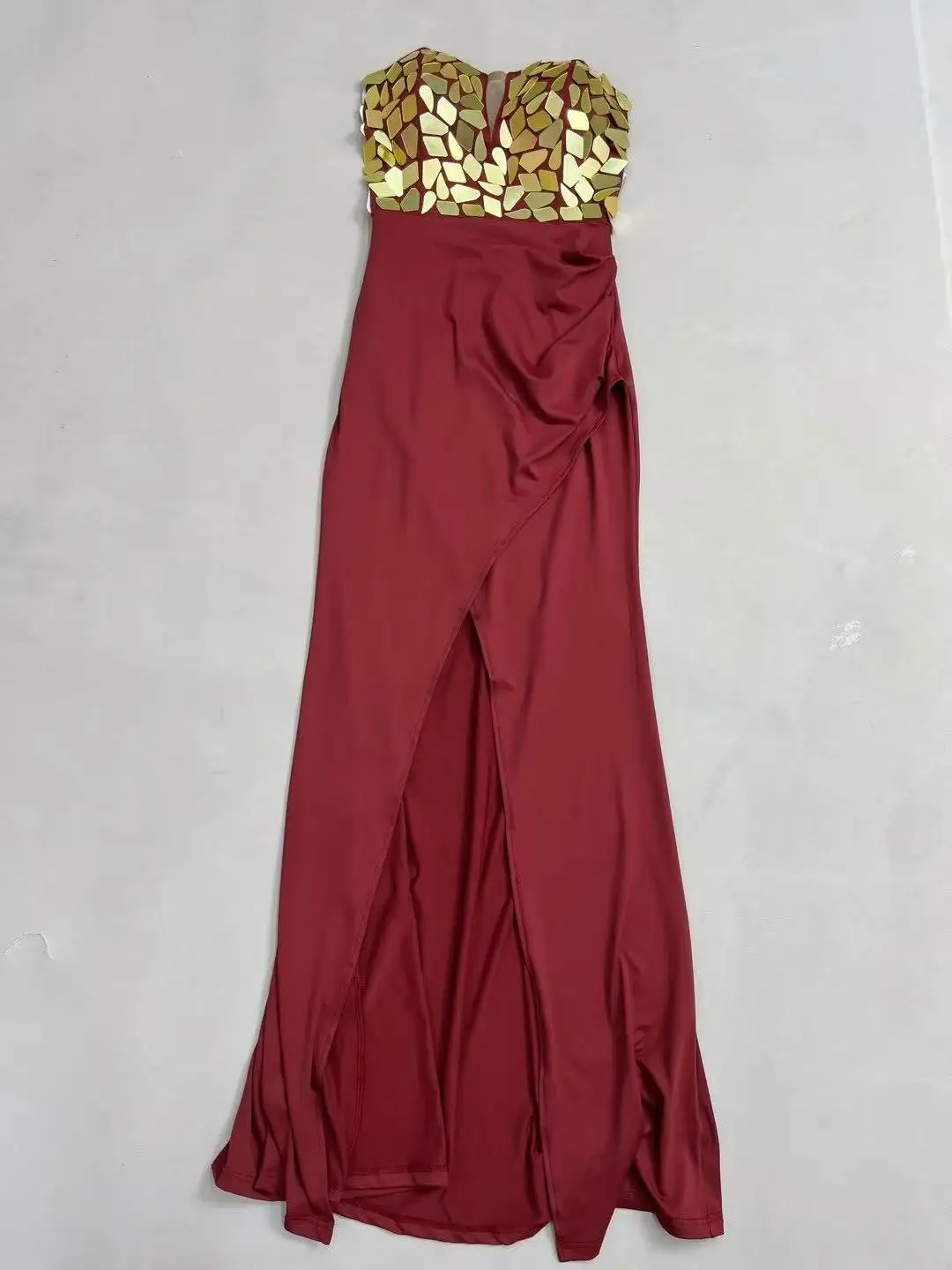 セクシーなハイエンドシャイニーゴールドミラーハイスプリットチューブドレスカクテルパーティー結婚式のイブニングドレスレッドカーペットショーエレガントなステージ衣装