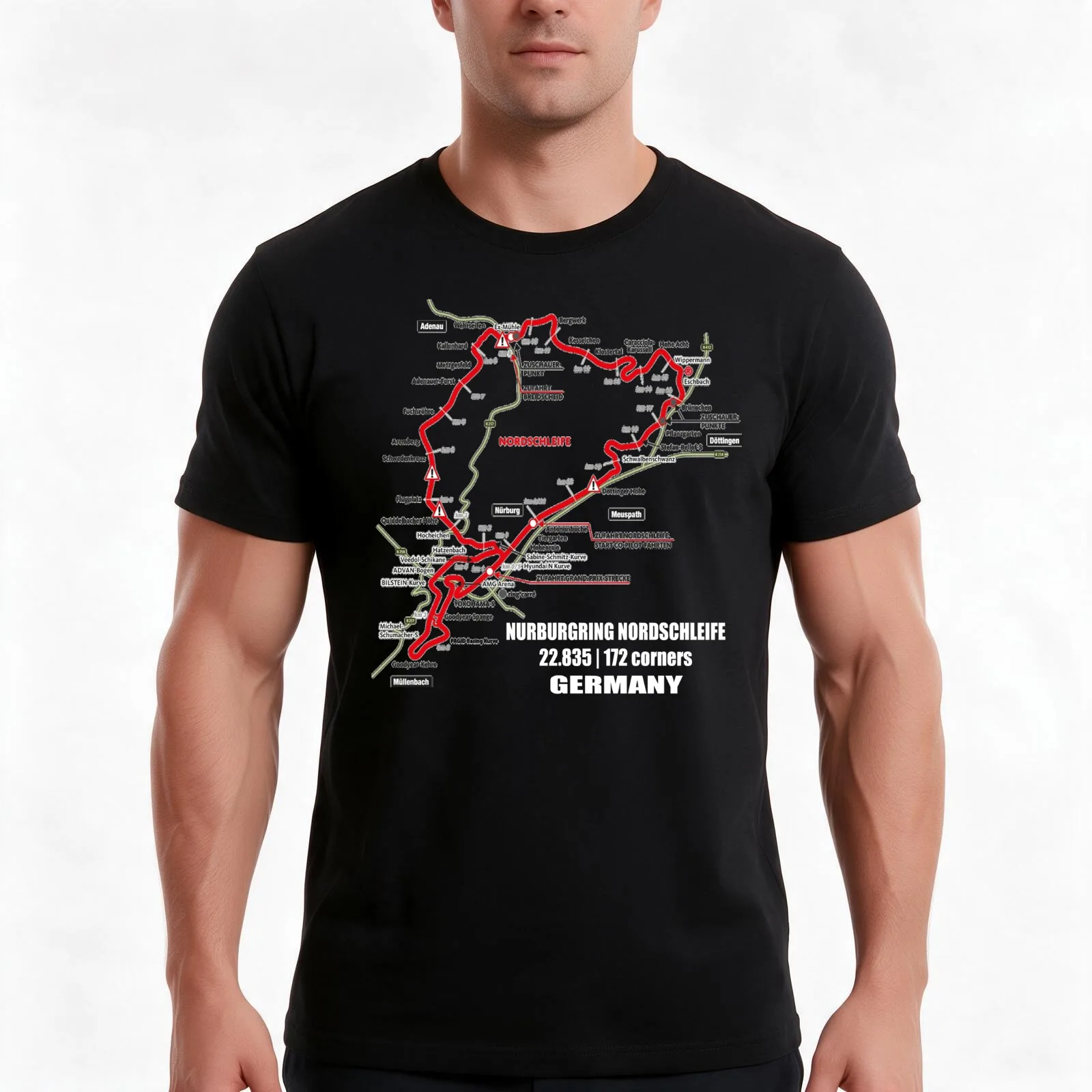 Nürburgring Nordschleife - Germany Track Map Photographic Print funny Gifts T-Shirt Summer Casual Cotton Tee Unisex Men Women
