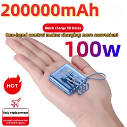 200000mAh Power Bank o dużej pojemności 100W Super szybkie ładowanie Wbudowany kabel Przenośna bateria zewnętrzna do Iphone Samsung Xiaomi