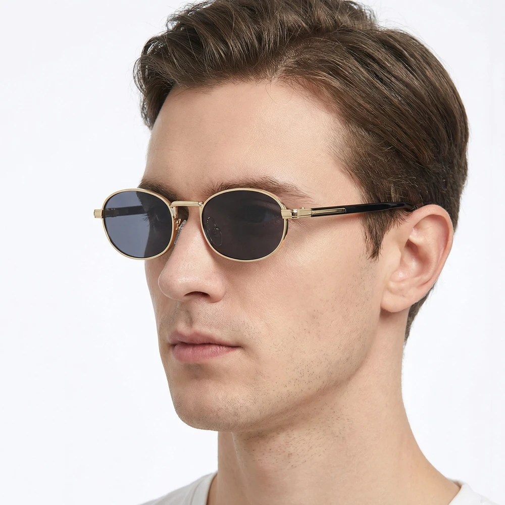 Vintage Oval Metal Sunglasses Men Women Sleek Retro UV400 Protection Shades Trendy Small Face Sun Glasses Daily Wear